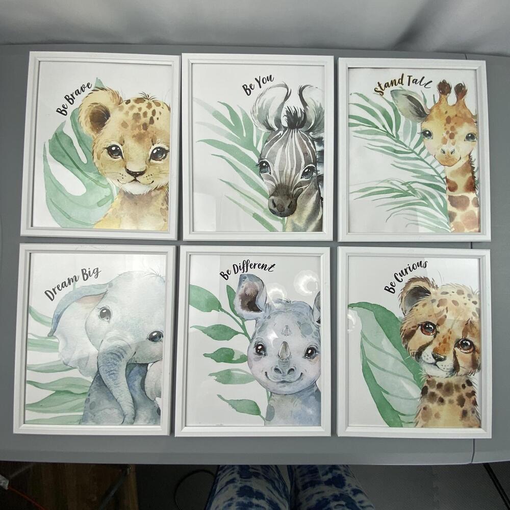Inspirational Animal Art Prints - Set of 6 Framed Wall Decor